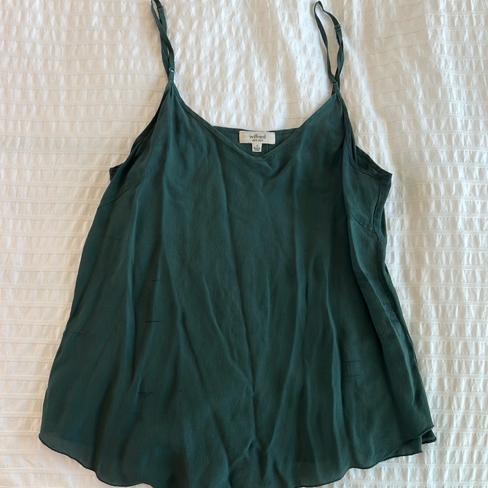 Aritzia Wilfred Dark Green Silk Shirt